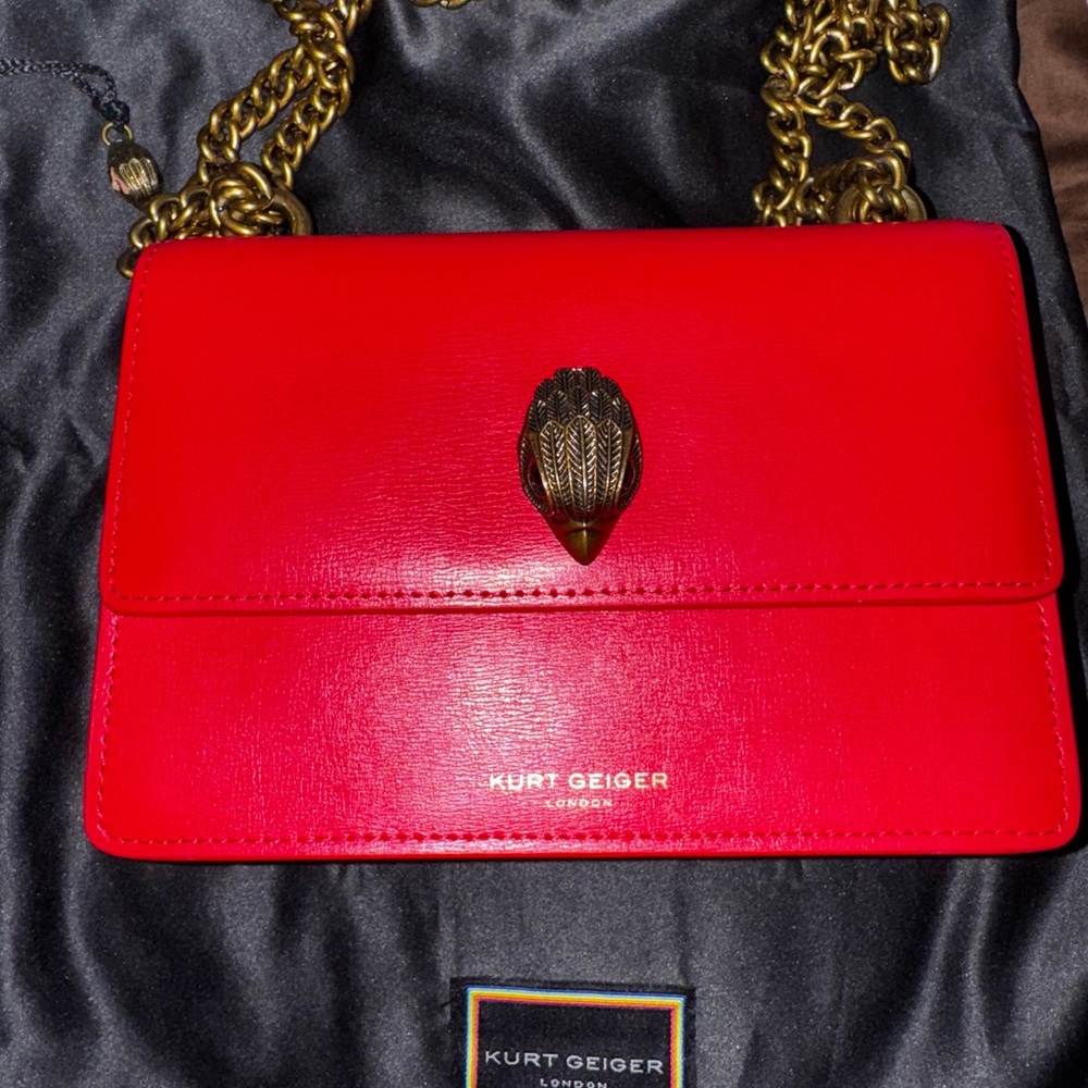Kurt Geiger Vibrant Red Crossbody with Gold Chain